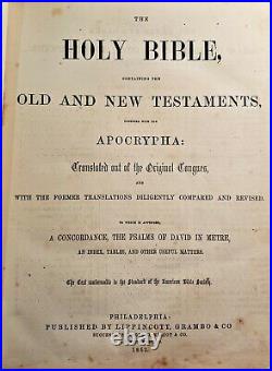 1852 Antique Holy Bible New And Old Testament With Apocrypha And Illustrations