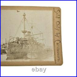 1892 Battleship Texas Launch Stereoview Old Hoodoo Captain Spectators Deck RARE