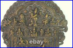 18c Old Rare Antique God Figures Engraved Brass Religious Wall Plate G53-686