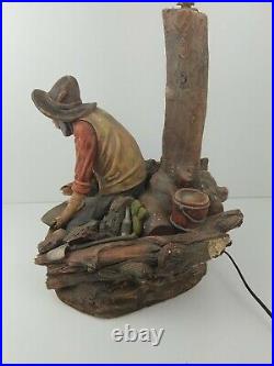 1980 APSIT BROS. USA Gold Miner Prospector Chalkware Table Lamp Panning Old West