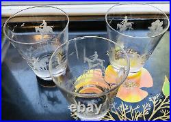 3 Heisey Fox Chase Whiskey Old Fashioned Bar Deep Plate Etch#462 Rare Glass 1933