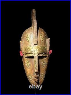 AFRICAN Old African Mali Tribal Mask Ivory Coast Wood, Brass Mask 1560