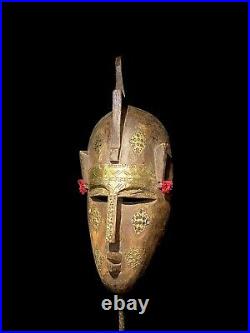 AFRICAN Old African Mali Tribal Mask Ivory Coast Wood, Brass Mask 1560