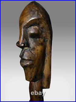 African Old Wooden Bust withfantastic Patina On Custom Stand 16 Tall