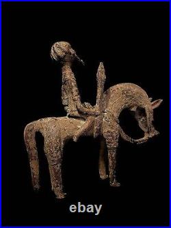 African Tribal Art Carved statue tribal BRASS Dogon, Mali An old rider figu-4951