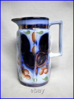 Antique Gaudy Welsh Dutch Flow Blue Copper Luster Pitcher 7 ½ Tall Old 1800's