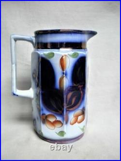 Antique Gaudy Welsh Dutch Flow Blue Copper Luster Pitcher 7 ½ Tall Old 1800's