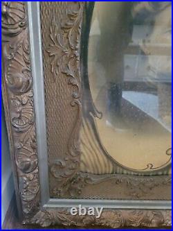 Antique Large Gilt Gold Ornate Wood Gesso Picture Frame With Old Photo of Woman