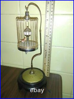 Antique National Clock Co Japan Figural Bird Cage Marble Stand Vintage Retro Old