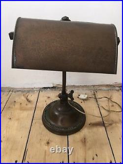 Antique Old Copper And Brass Bankers Desk Lamp With Locking Cogs