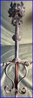 Antique Old Hand Wrought Iron Metal Tall Floor Lamp Gothic Candlestick Tole Tall