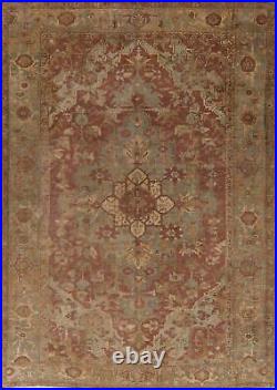Antique Old Heriz Area Rug Hand-Knotted Collectible Geometric Carpet 7 x 10
