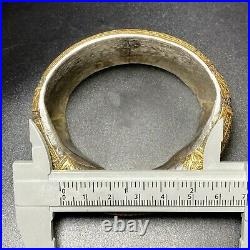 Antique Old Original Hand Carved Silver bangle and gold Rare Collectible #49