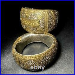 Antique Old Original Hand Carved Silver bangle and gold Rare Collectible #49