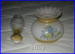 Antique Old Parlor Hurricane Lamp Ruffled Top Glass Globe Brass Base 17 1/2 H