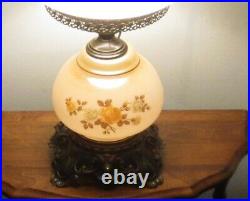 Antique Ruffled Top Glass Globe Old Parlor Hurricane Lamp Brass Base 23 H