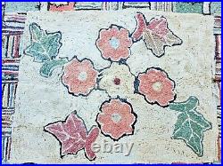 Antique Rug Square Floral Handmade Old Hooked Knotted Patchwork Rug 39x37