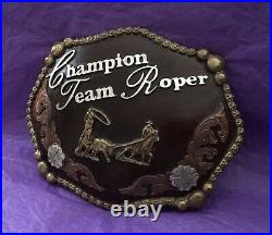 Awesome Rare Old Vintage Champion Team Roper CORRIENTE Trophy Belt Buckle