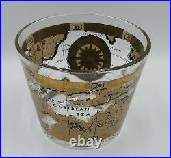 Cera Mid Century Modern Old World Map 22 Karat Gold Glasses & Ice Bucket Set