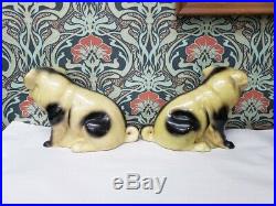 Ceramic Fawn Color Pug Dog Book Ends Antique Pair of Old Figural Statue Bookends