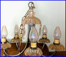 Crystal Hanging Chain Lamp. Old. Pressed Glass. Shaped as Chandelier