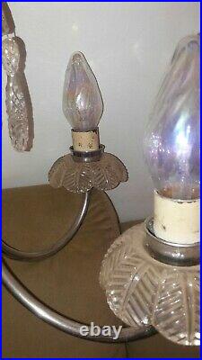 Crystal Hanging Chain Lamp. Old. Pressed Glass. Shaped as Chandelier