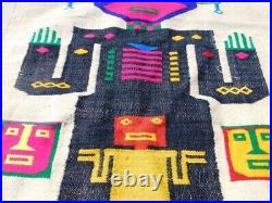 Folk Art Kilim Old Mexican Hand Knotted Wool Tapestry 41x22 Wallhanging