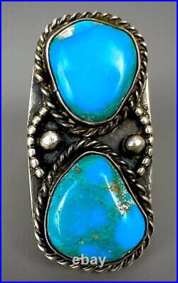 HUGE Vintage Navajo Native American Sterling Silver Kingman Turquoise Ring OLD