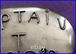 Huge Old VTG Unbranded Custom Handcrafted Sterling Silver Captain T Belt Buckle