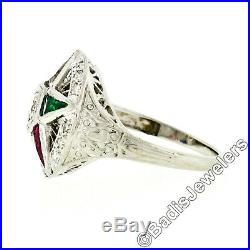 Jabel 18k White Gold Old Cut Diamond Masonic Order of the Eastern Star OES Ring