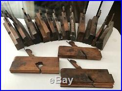 Job lot of 15 wooden moulding planes old vintage woodworkers woodworking tools