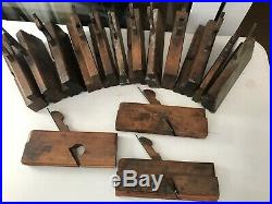Job lot of 15 wooden moulding planes old vintage woodworkers woodworking tools
