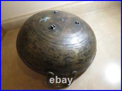 LARGE OLD VINTAGE HANDMADE RUSTIC METAL KADAI WOK PAN KETTLE POT 13 diameter