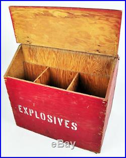 LARGE Old Red Dynamite Mining Explosives Danger Wood Powder Box Antique Wooden