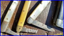 Lot Of 19 Vintage Old Knives Kabar Queen Boker Parts/Repair Lot Stag Bone