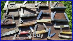 Lot Of 19 Vintage Old Knives Kabar Queen Boker Parts/Repair Lot Stag Bone