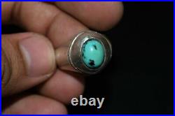 Lovely Genuine Old Near Eastern Silver Turquoise Stone Ring Weighing 12.9 Grams