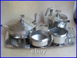 OLD HALL ALVESTON STAINLESS STEEL TEA SET WITH TRAY BY ROBERT WELCH (Ref7513)