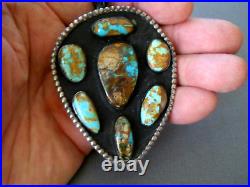 OLD Native American Navajo Royston Turquoise Cluster Sterling Silver Bolo Tie