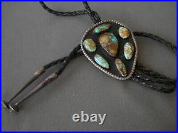 OLD Native American Navajo Royston Turquoise Cluster Sterling Silver Bolo Tie
