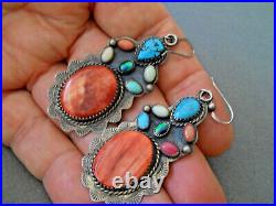 OLD Southwestern Native American Multi-Stone Sterling Silver Stamped Earrings
