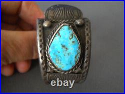 OLD Southwestern Native American Navajo Turquoise Sterling Silver Watch Bracelet