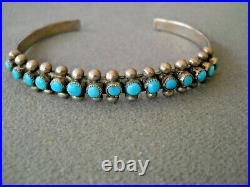 OLD Southwestern Native American Sky Blue Turquoise Row Sterling Silver Bracelet
