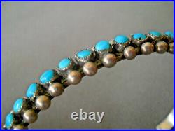 OLD Southwestern Native American Sky Blue Turquoise Row Sterling Silver Bracelet