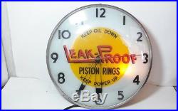 Old Advertising Clock Leak Proof Piston Rings. Gas. Oil. Not porcelain sign