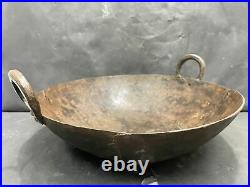 Old Antique Handmade Rustic Iron Wok Kadai / Deep Frying Pan, Kitchenware