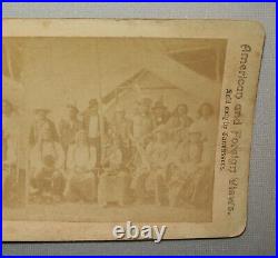 Old Antique Vtg 19th C 1880's Stereoview Photo Card of 12 Sioux Indian Chiefs