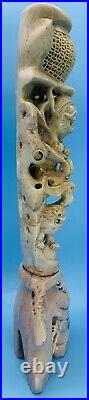 Old Asian Hand Carved Guardian lions Soapstone Foo Dogs Large 15H. Sculpture