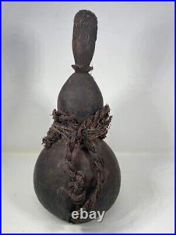 Old Authentic East African Tanzanian Gourd Or Calabash With Figural Stopper (1)