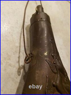 Old Collectible Antique Brass Metal Gun Powder Horn/Flask Decorative Case